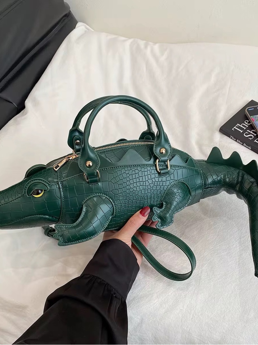 Novelty Crocodile-Shaped Handbag in Deep Green